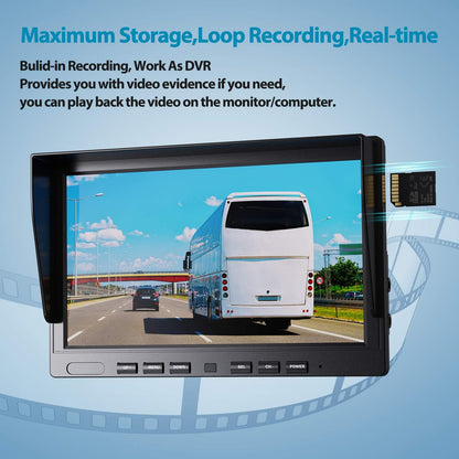 Ⅱ 10" 1080P Wired Backup Camera System,10-Inch HD Dual Split Screen Monitor with Recording IP69 Waterproof Rear View Camera Parking Lines Supports up to 2 Cameras for Truck/Trailer/Rv(Dy101)